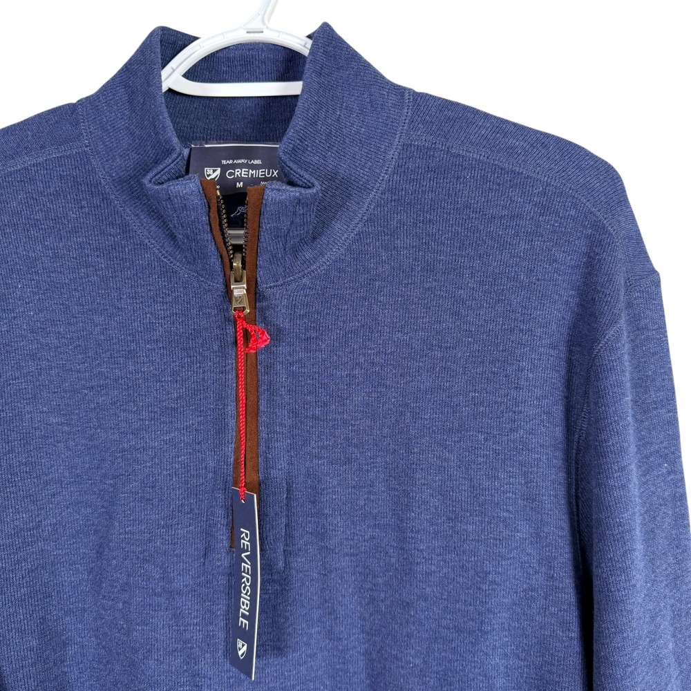 Cremieux Reversible 1/4 Zip Sweater Mens M Blue Mock Neck Long Sleeve Cotton NEW